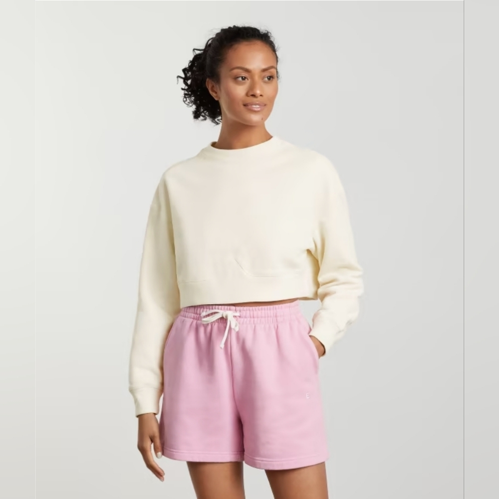 Everlane The Organic Cotton Cropped Crewneck Sweater Womens Size Small Off White